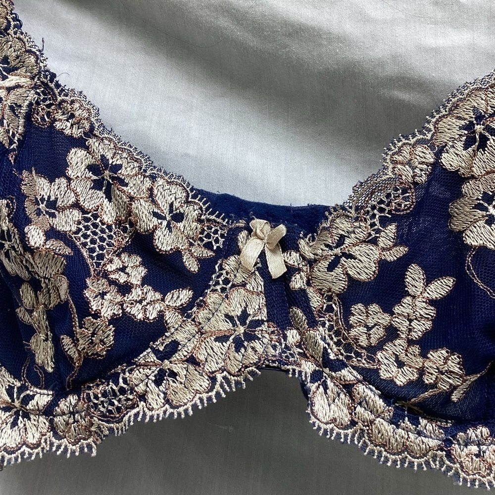 Unbranded blue and silver embroidered floral sheer bra, size 36C - Picture 4 of 7